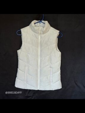 Womens Size XS Aeropostale White Aqua Blue Full Zip Front Puffer Vest Jacket